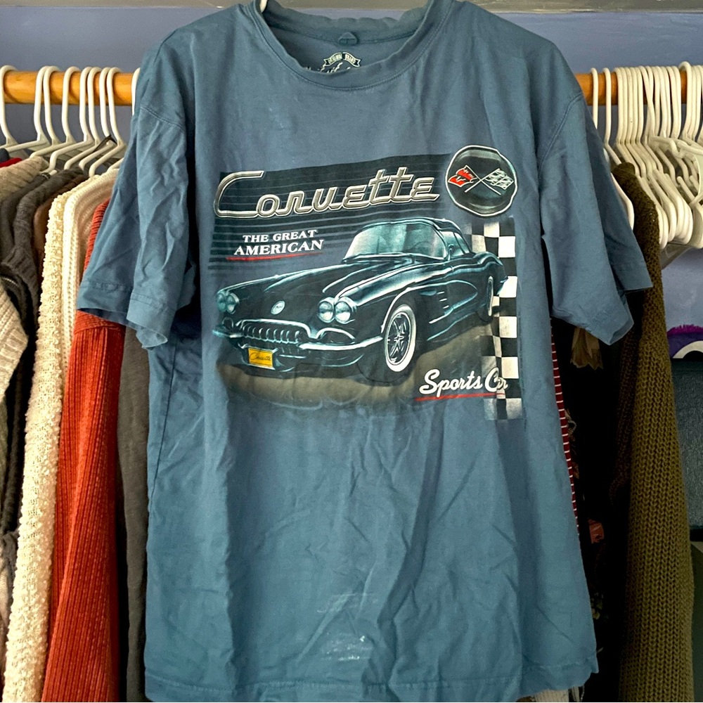 WILL DONATE BY 8/10 Men's Blue Corvette Graphic Tee
